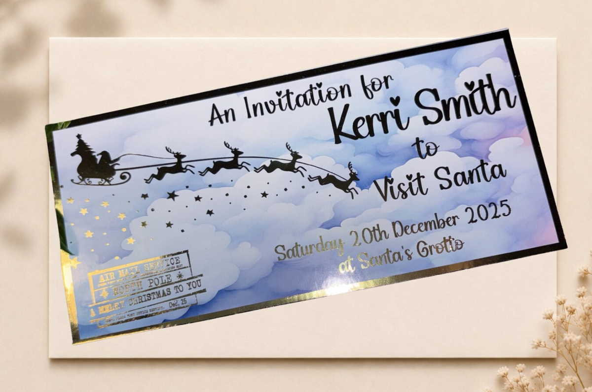 Foiled Christmas Ticket - Invitation to visit Santa